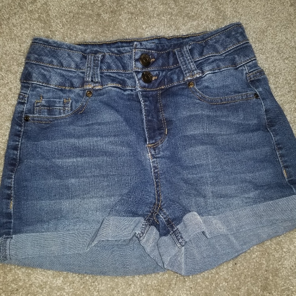 High Waited 2 Button Jean Shorts